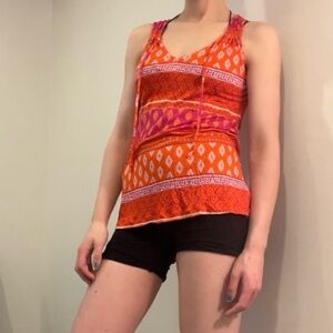 Old Navy Pink & Orange Patterned Rayon Tank Top - Small